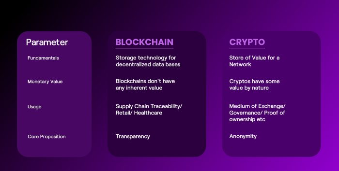 differences between blockchain and crypto